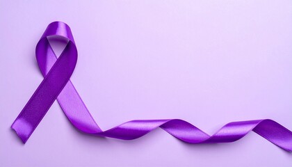 Isolated Purple ribbon on Lilac Background with Copyspace 