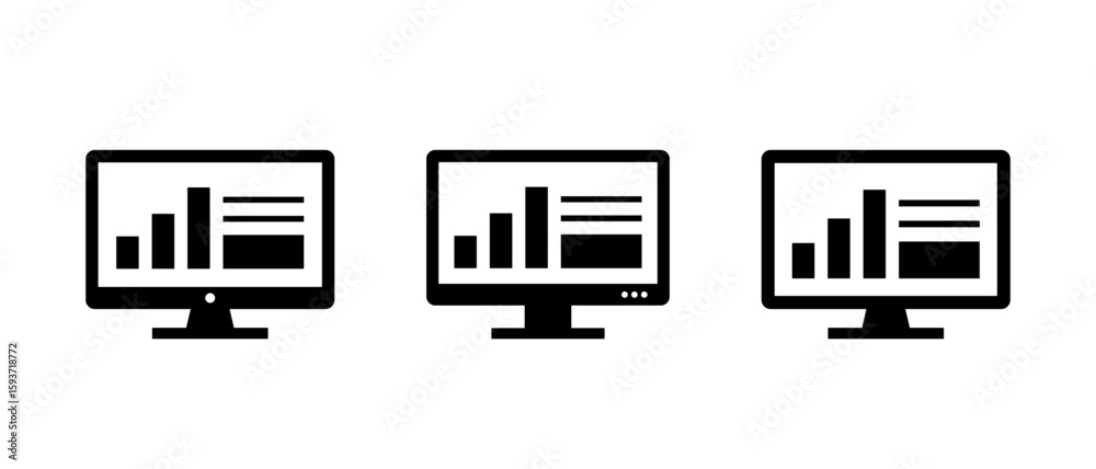 Poster computer monitor with data analytics interface. chart and infographic icon