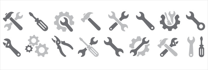 Repair Service Icons - Wrench, Screwdriver, Gear Minimalist Glyphs - Vector EPS 10