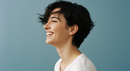 Happy woman profile portrait