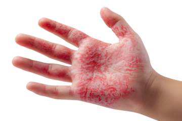 Close up of a hand with a red rash.