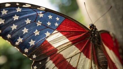 Close Up of Independence Day Pattern on Butterfly Wing in Macro Detail with Patriotic Symbol Style