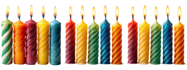 Colorful Candles with Flames on Transparent Background for Celebration