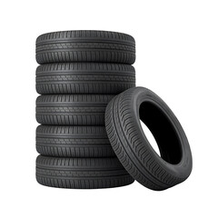 Stack of Black Car Tires with Realistic Tread Pattern Isolated on Transparent Background. High quality PNG file