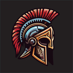 Vector  Drawing Illustration of Sparta Skull Head with black background