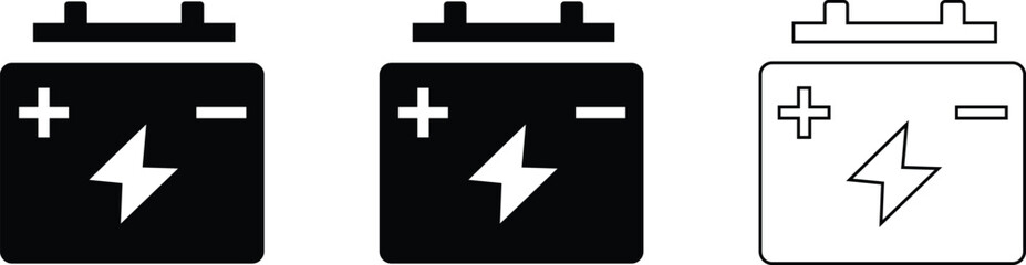 car battery icon, car power automobile silhouette and outline vector illustration