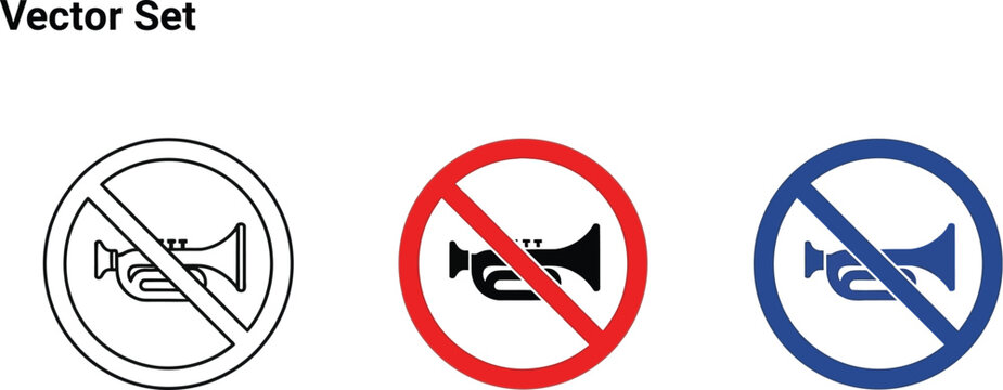 Three no honking sign icons in different colors on a white background