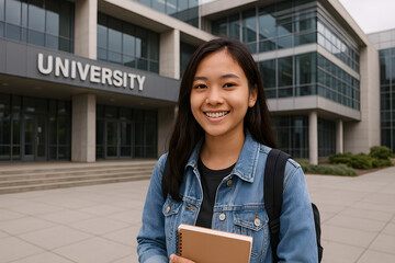 female college student with books