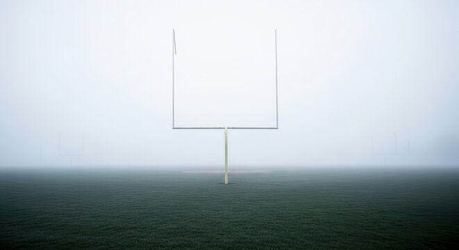 American Football Goalposts Stand Tall on a Foggy Field Ready for Action