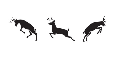 Obraz premium Set of Black deer silhouette logo jumping, deer icon vector