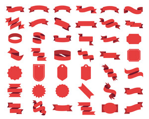 decorative red ribbon banners 3D-style graphic elements