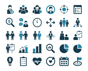 Business and finance icons blue solid color set