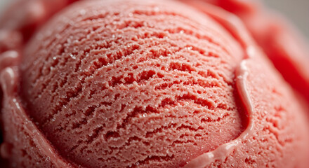 Strawberry ice cream scoop close up