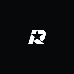 Iconic Letter R Star Sports or Games Logo isolated with black background. 