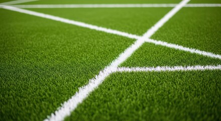 Obraz premium Close-up view of white lines on a vibrant green sports field