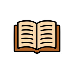 Vector illustration of open textbook with curved pages and lined content, education and study concept
