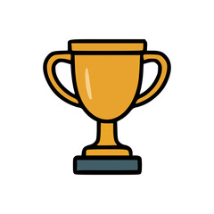 Vector illustration of shiny golden trophy with curved handles, icon of success and achievement