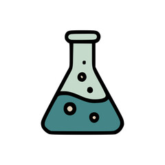 Vector illustration of Erlenmeyer flask filled with chemical fluid, symbol of science and laboratory work