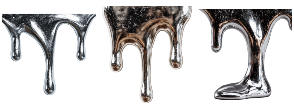 Dripping Metallic Liquid with a Transparent Background for Creative Use