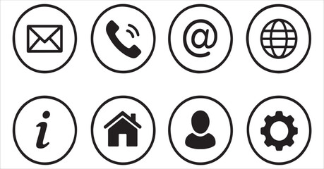 Minimalistische Kontakt-Symbole - Telefon, Email, Adresse - Web & App Icons