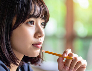 Obraz premium スケッチをする若い女性/ young woman sketching