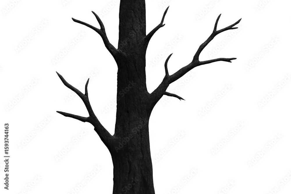Fototapete 3d rendering of a dark, bare tree with gnarled branches extending against a transparent background, 