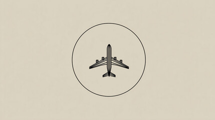 Minimalist Travel Icon - Airplane in Circle Outline Vector