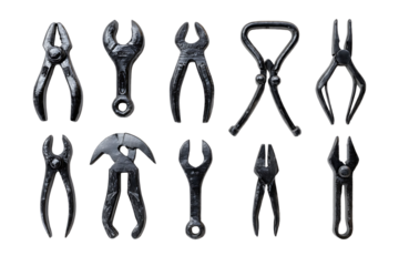 Collection of vintage hand tools on black background