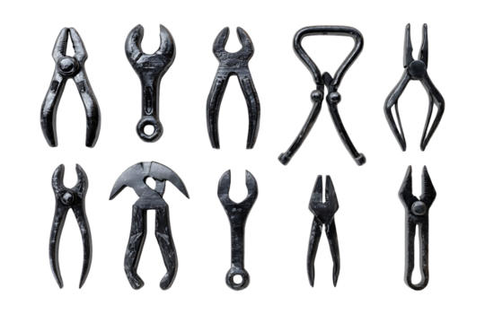 Collection of vintage hand tools on black background - Powered by Adobe