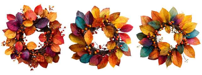 Colorful Autumn Leaves Wreaths on Transparent Background for Decor