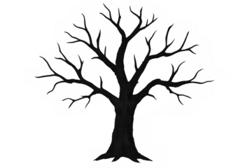 Dark, leafless tree standing against a transparent background, enhancing spooky or autumnal themes in various design projects