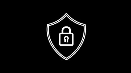 Protection Logo Icon - Line Art Shield with Padlock
