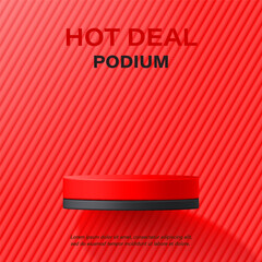 3D realistic mockup product display cylinder stand banner with minimal hot podium and red texture background for branding showcase, brand ads, advertising sale, promotion discount, online shop