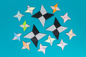 A collection of colorful origami ninja stars, perfect for creative projects, educational materials, and Japanese culture-themed designs.