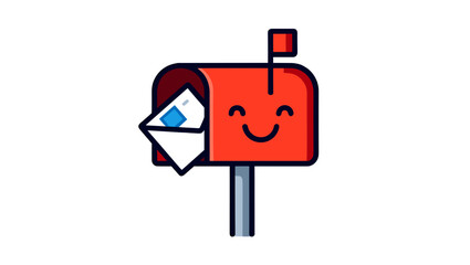Cartoon mailbox with a happy face and a flag up containing a letter inside it shown clearly