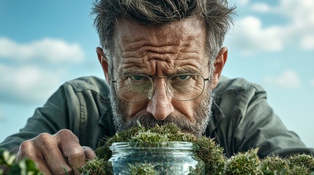 Senior Man Examining Moss Sample