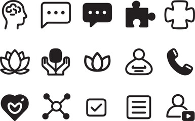 Collection of hand drawn icons representing mental health wellness and support services