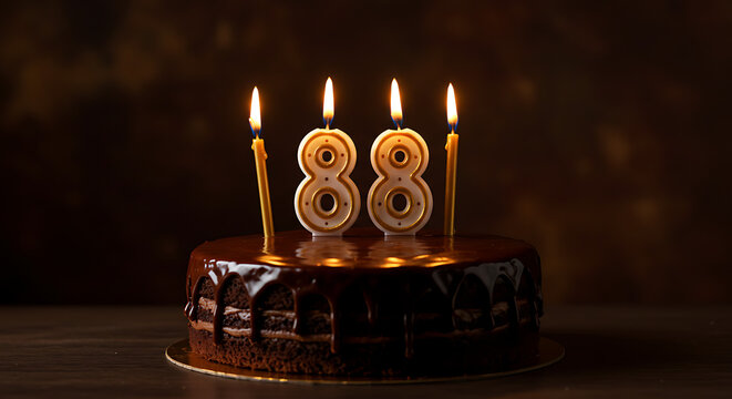 Celebration of 88 years Birthday cake with candles for an anniversary