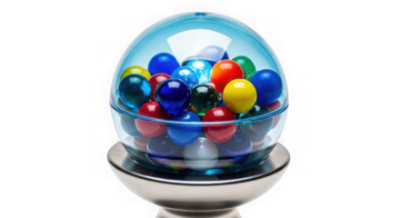 Gumball machine with colorful gumballs isolated on transparent background