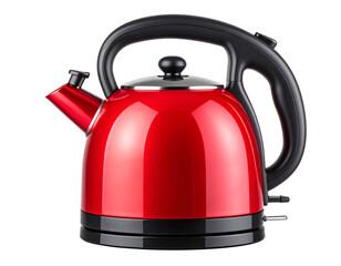  Front View of Red Electric Kettle with Black Handle and Base, Transparent Background