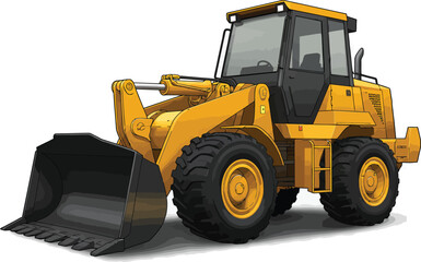 Fototapeta premium Illustration of a yellow front-end loader with a large bucket, isolated on a white background.