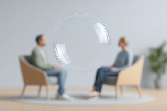 A shimmering bubble of light creates a safe space for a client and therapist. This image symbolizes confidentiality, safety, and the protected therapeutic alliance.