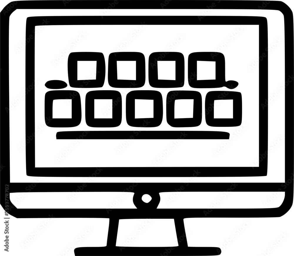 Fototapete a computer monitor displays a grid of squares, suggesting data or application icons.