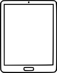Simple black and white illustration of a modern tablet device, blank screen.