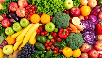 Colorful array of fresh fruits and vegetables (1)