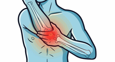 Illustration of Human Anatomical Structure Highlighting Elbow Pain for Medical Blogs, Physiotherapy Websites, Health Awareness Campaigns, and Anatomy Lessons  