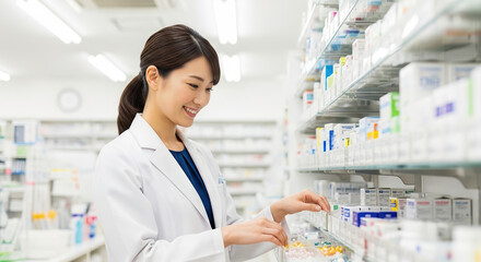 調剤薬局で働くアジア人薬剤師