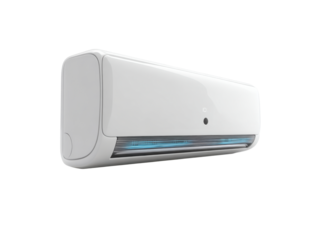 White modern air conditioner unit with blue cooling airflow image, Png Transparent, Isolated on White