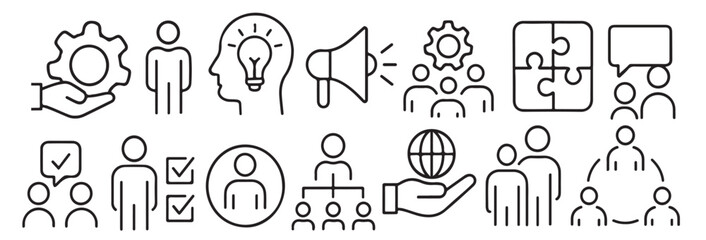 Business Workflow Linear Icons - Team Collaboration & HR Systems - Thin Outline Vector