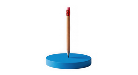 Pencil on blue platform, stationery item isolated on transparent background